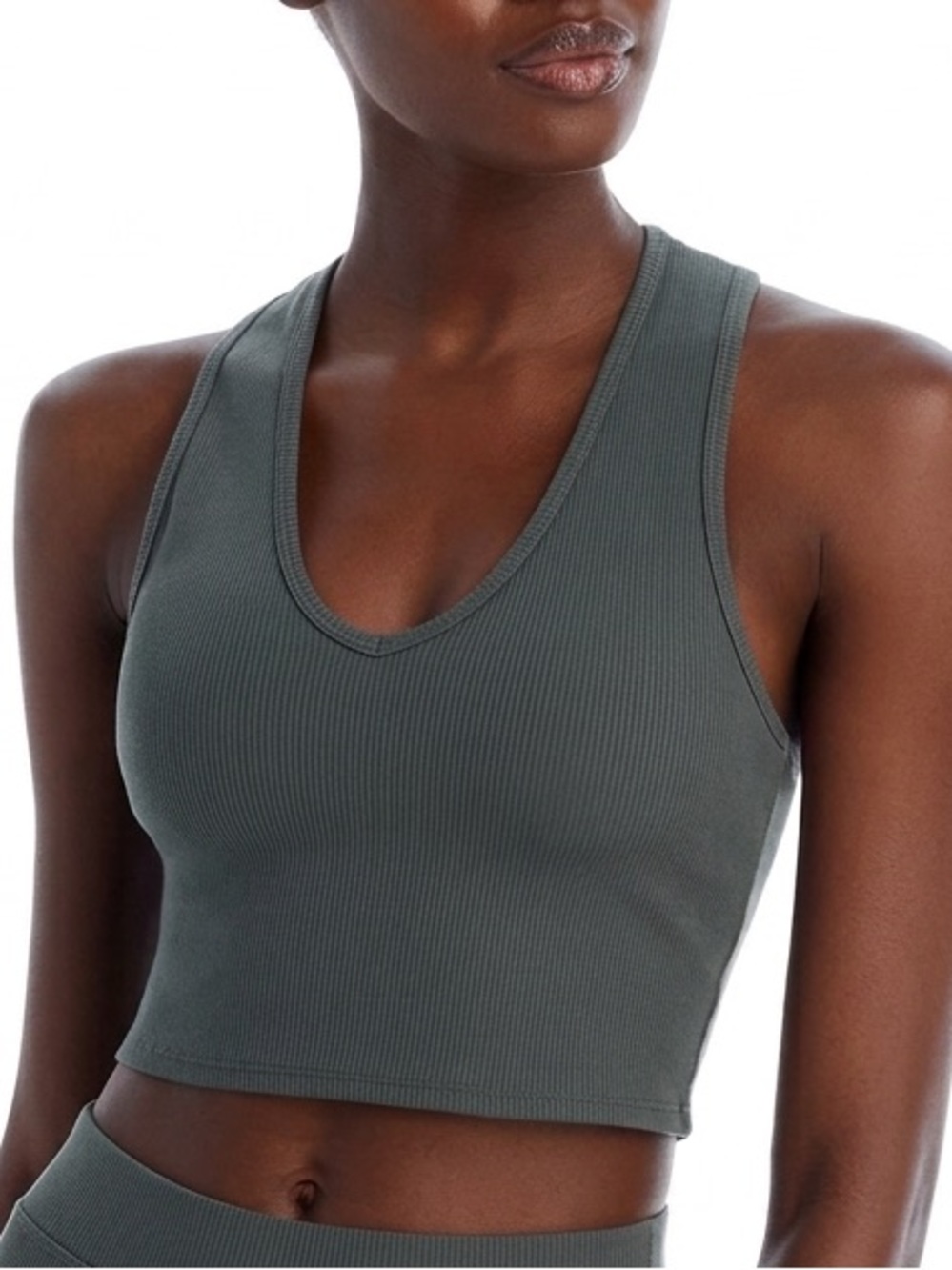 Alo Yoga Goddess Ribbed Cropped Racerback Tank Dark Cactus XS